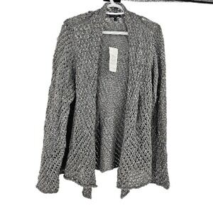 Eileen Fisher Women's Cardigan Sweater Gray Wool Knit Crochet Open Front NWT 2X